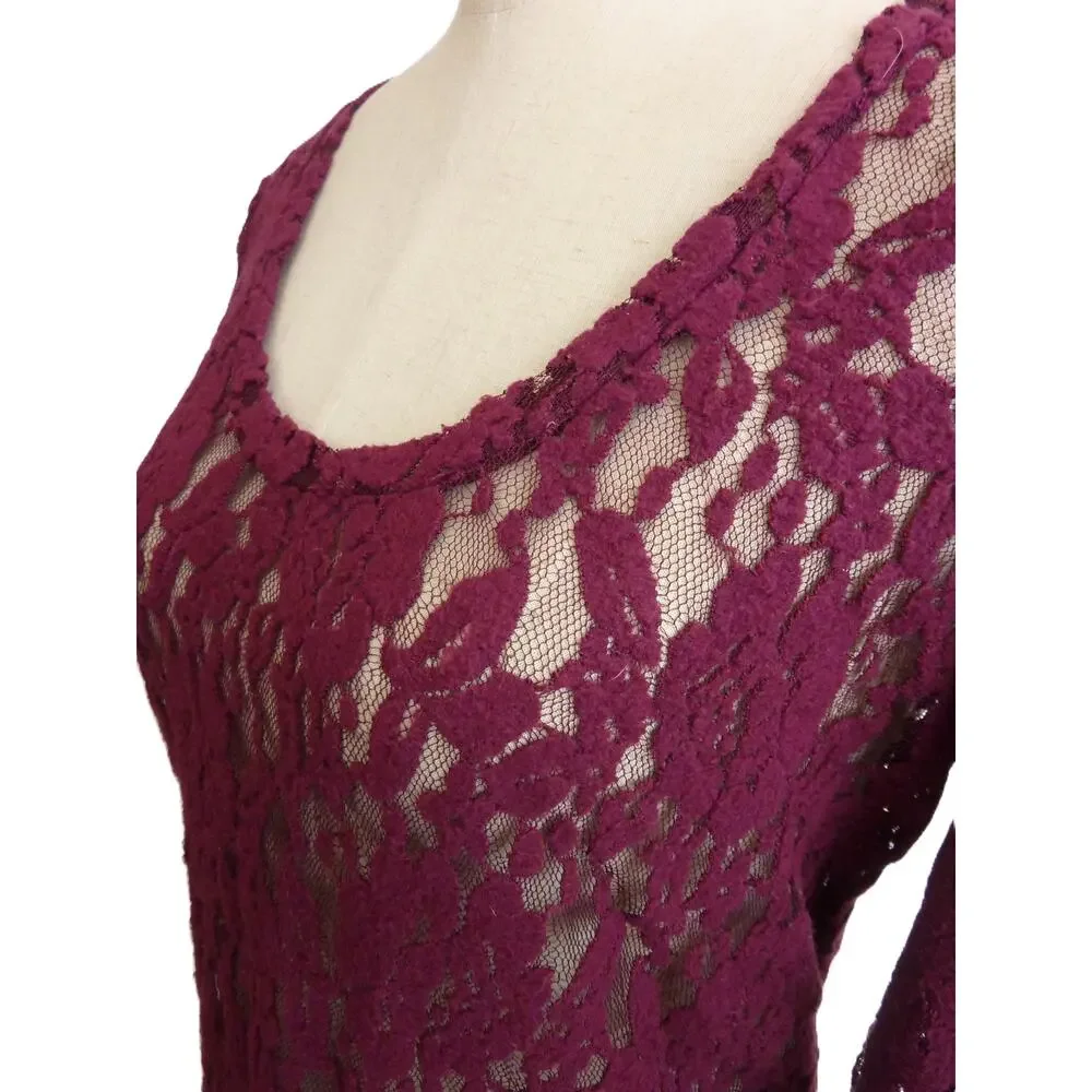 Banana Republic Fuchsia Pink Lace Blouse Top Womens Size L Floral Boho Elegant